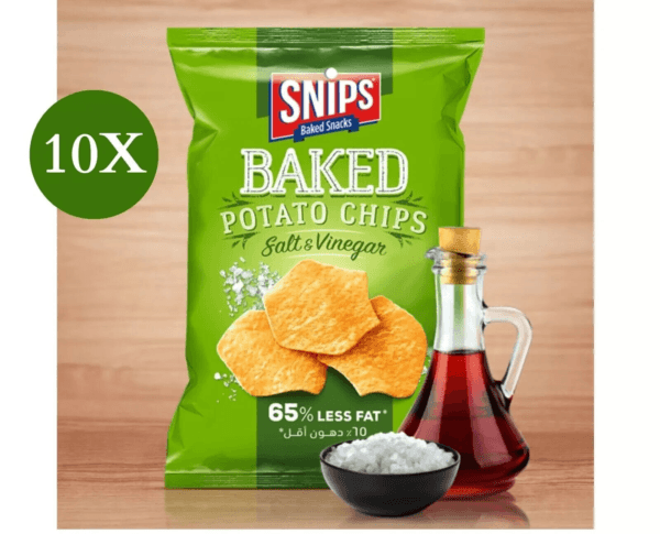 10 Pack X Snips Baked Potato Chips Salt and Vinegar Flavor ( 65% Less Fat) 35g