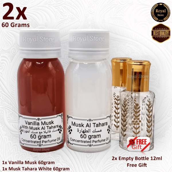 2x 60g Vanilla Musk + White Musk Tahara | Elegant Arabian Perfume Oil مسك طهارة