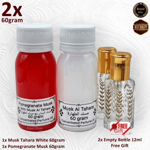 2x 60g Musk Tahara + Pomegranate Musk | Elegant Arabic Perfume Oil مسك طهارة