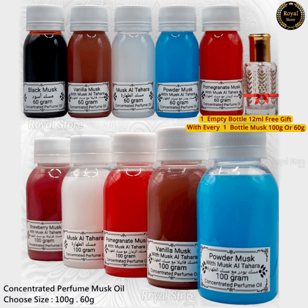 Arabian Perfume Musk Oil 100g , 60g Tahara White Powder Black Vanillaمسك الطهارة