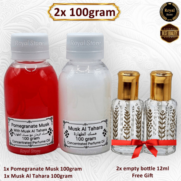 2x 100g Musk Tahara + Pomegranate Musk | Elegant Arabic Perfume Oil مسك طهارة