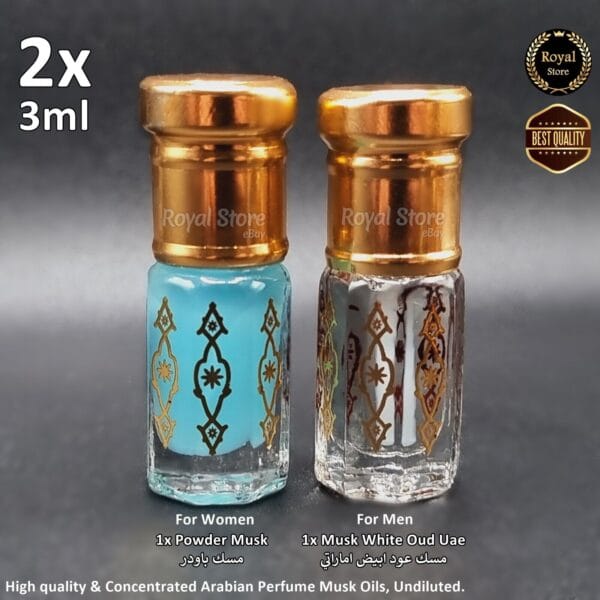 2x Musk White Oud Uae + Powder Musk High Quality Arabic Perfume مسك عود وبودر