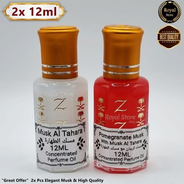 2X 12ml Musk Tahara + Pomegranate Musk | Elegant Arabian Perfume Oil مسك طهارة