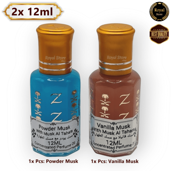 2X 12ml Powder Musk + Vanilla Musk Elegant Arabian Perfume Oil Misk  مسك طهارة