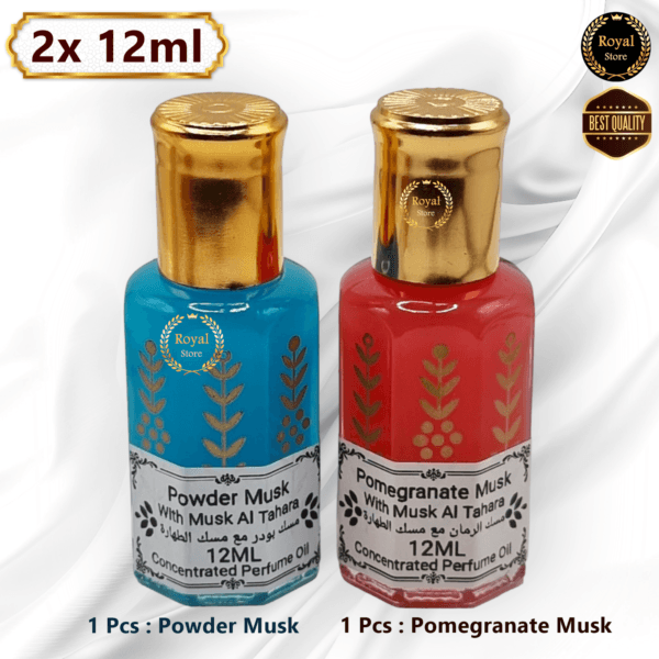 2X 12ml Powder Musk + Pomegranate Musk Tahara Elegant Perfume Misk Oil مسك طهارة