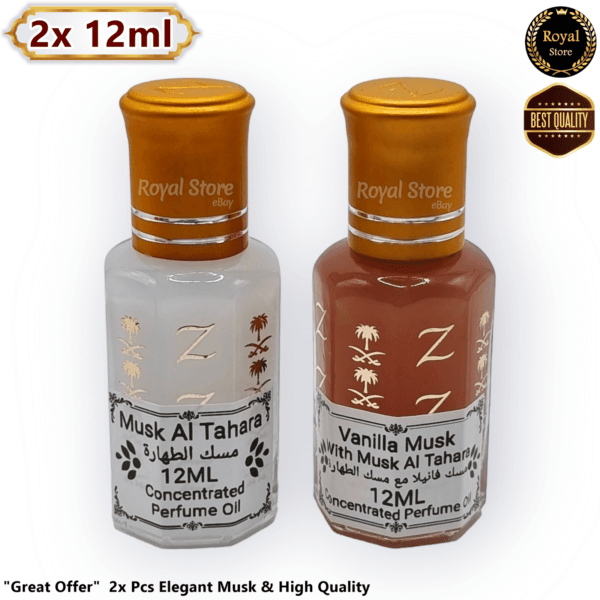 2X 12ml Vanilla Musk + White Musk Tahara / Elegant Arabian Perfume Oil مسك طهارة