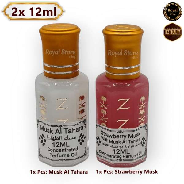 2X 12ml Strawberry Musk + White Musk Al Tahara Elegant Arabian Perfume مسك طهاره